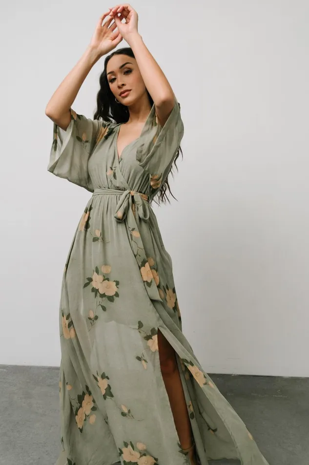 Women Mother Of The Bride Baltic Born Kia Kimono Maxi Dress Olive Floral