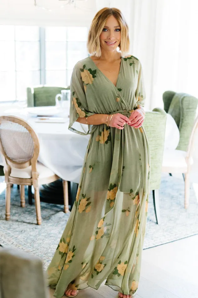 Women Mother Of The Bride Baltic Born Kia Kimono Maxi Dress Olive Floral