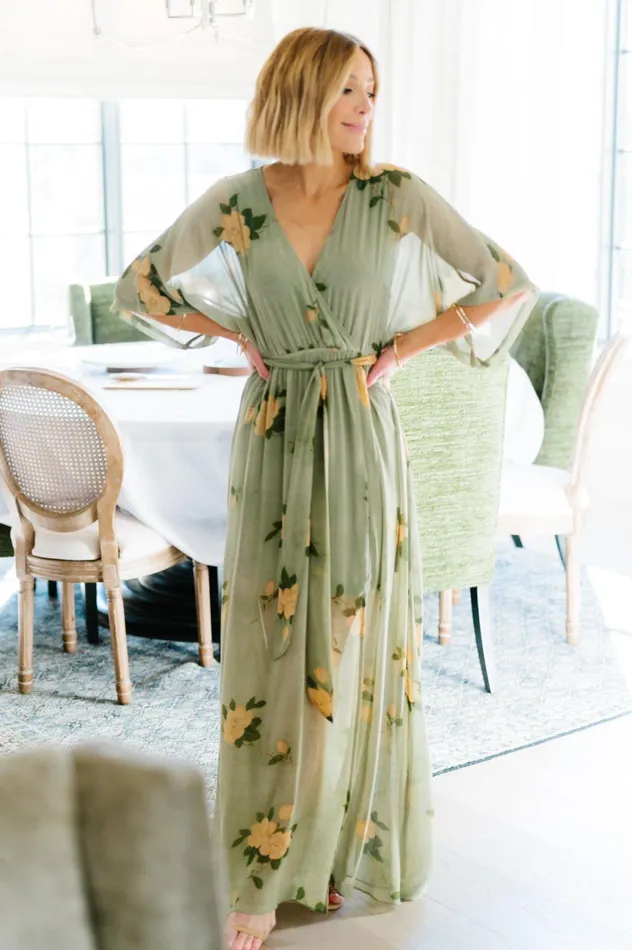 Women Mother Of The Bride Baltic Born Kia Kimono Maxi Dress Olive Floral