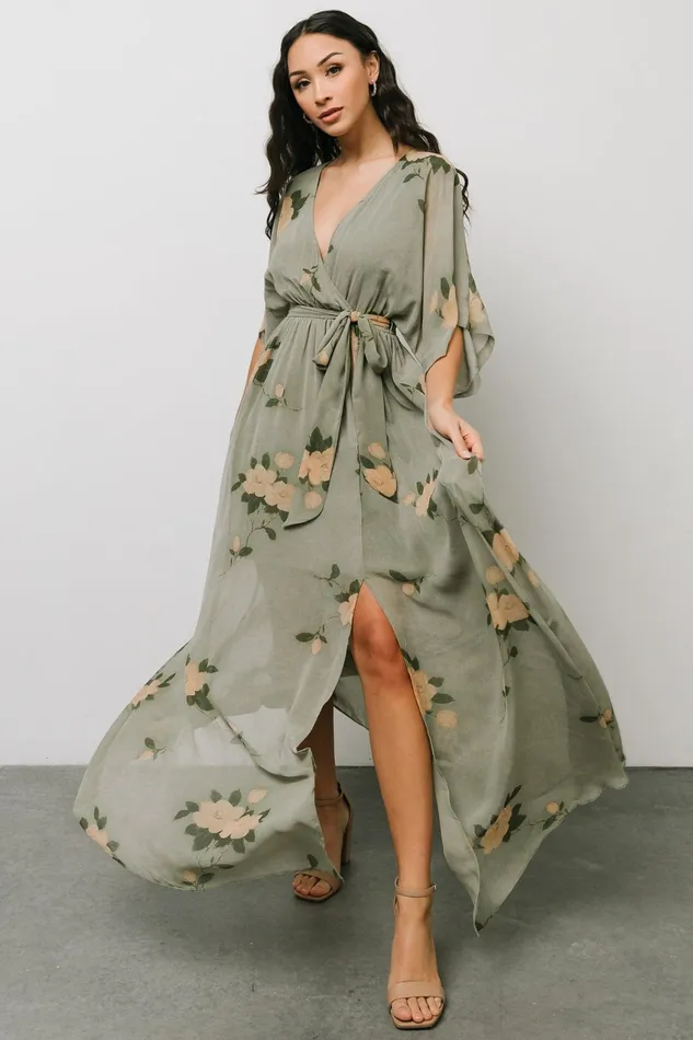 Women Mother Of The Bride Baltic Born Kia Kimono Maxi Dress Olive Floral
