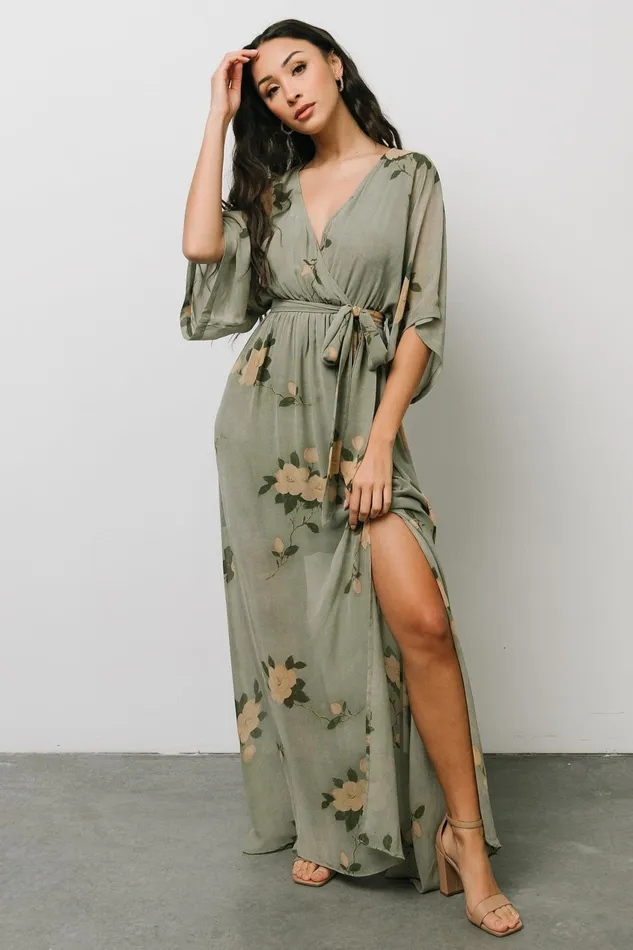 Women Mother Of The Bride Baltic Born Kia Kimono Maxi Dress Olive Floral