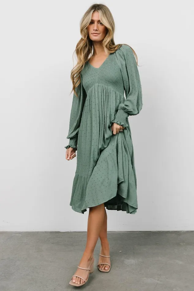 Women Mother Of The Bride Baltic Born Lainey Smocked Dotted Midi Dress Dark Sage Women Mother Of The Bride Baltic Born Lainey Smocked Dotted Midi Dress Dark Sage