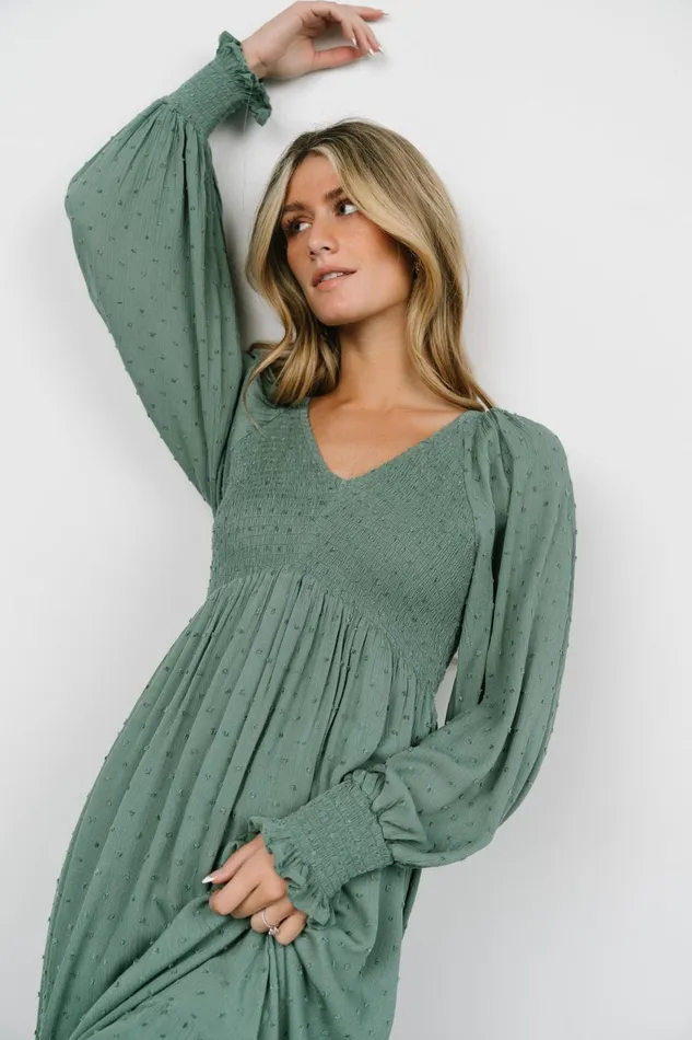 Women Mother Of The Bride Baltic Born Lainey Smocked Dotted Midi Dress Dark Sage Women Mother Of The Bride Baltic Born Lainey Smocked Dotted Midi Dress Dark Sage