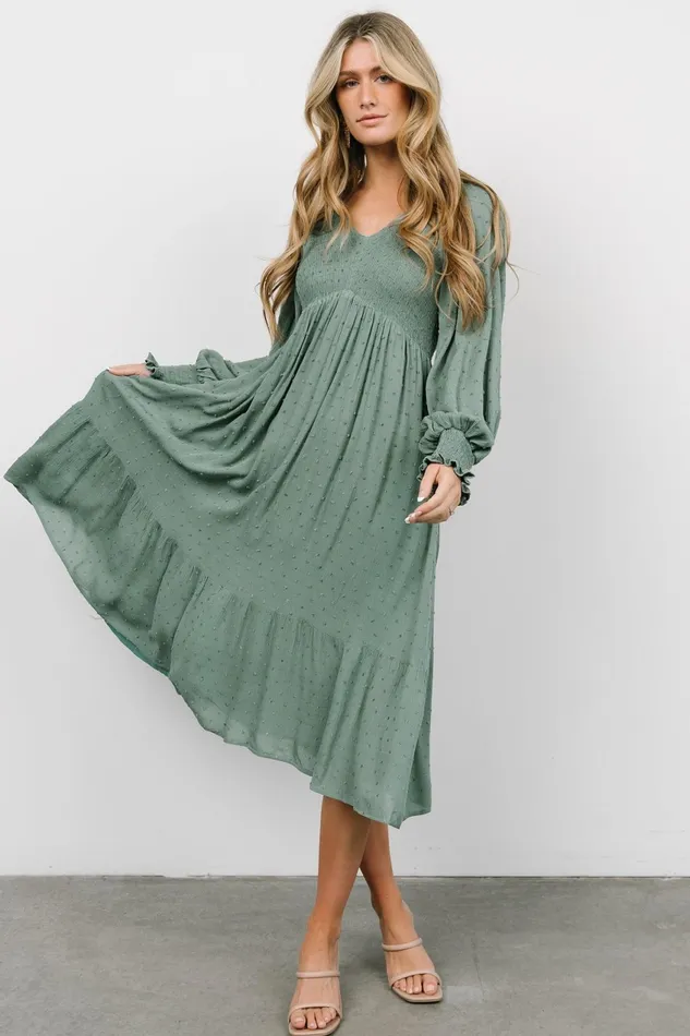 Women Mother Of The Bride Baltic Born Lainey Smocked Dotted Midi Dress Dark Sage Women Mother Of The Bride Baltic Born Lainey Smocked Dotted Midi Dress Dark Sage