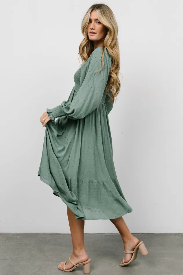 Women Mother Of The Bride Baltic Born Lainey Smocked Dotted Midi Dress Dark Sage Women Mother Of The Bride Baltic Born Lainey Smocked Dotted Midi Dress Dark Sage