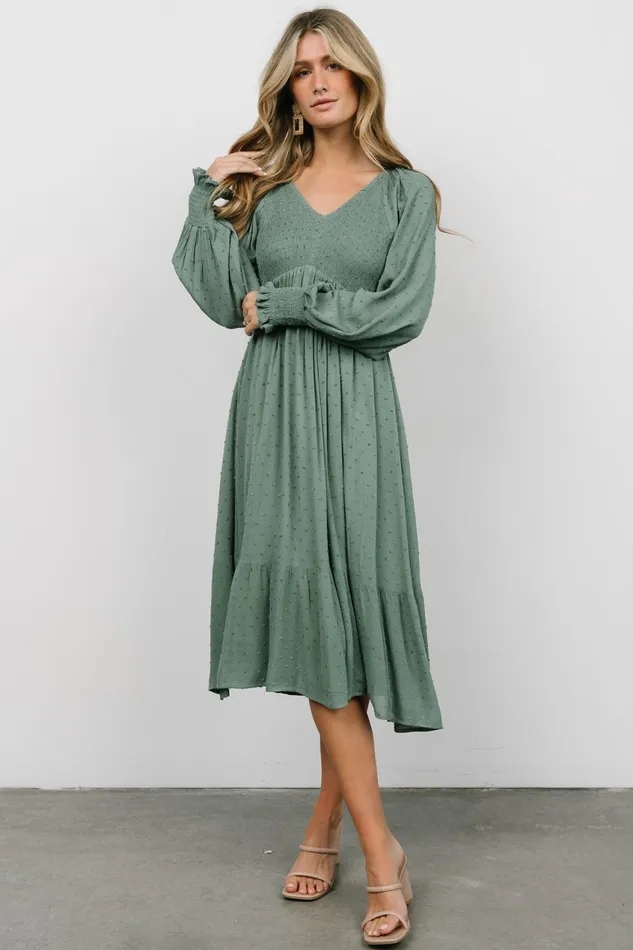 Women Mother Of The Bride Baltic Born Lainey Smocked Dotted Midi Dress Dark Sage Women Mother Of The Bride Baltic Born Lainey Smocked Dotted Midi Dress Dark Sage