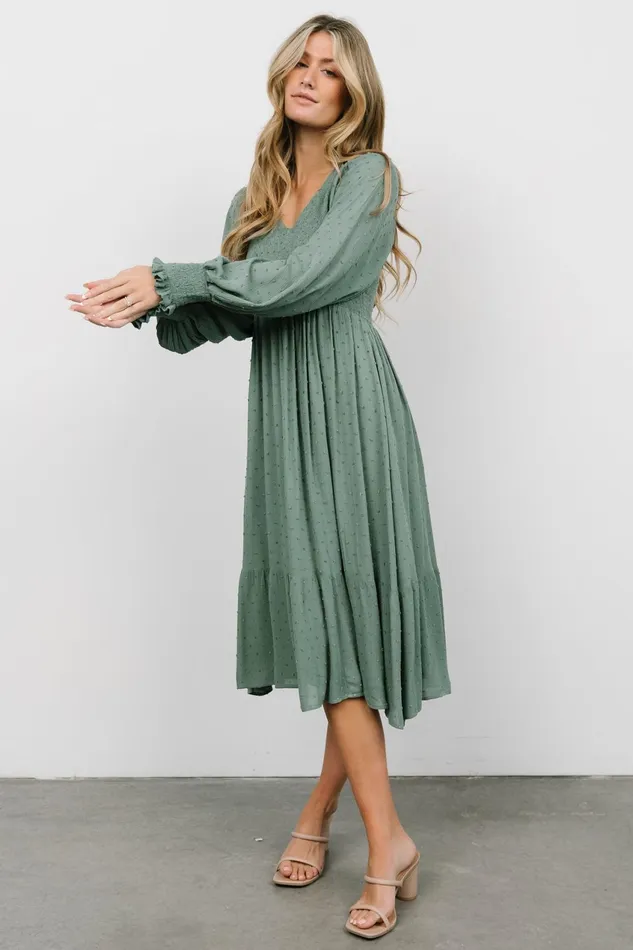 Women Mother Of The Bride Baltic Born Lainey Smocked Dotted Midi Dress Dark Sage Women Mother Of The Bride Baltic Born Lainey Smocked Dotted Midi Dress Dark Sage