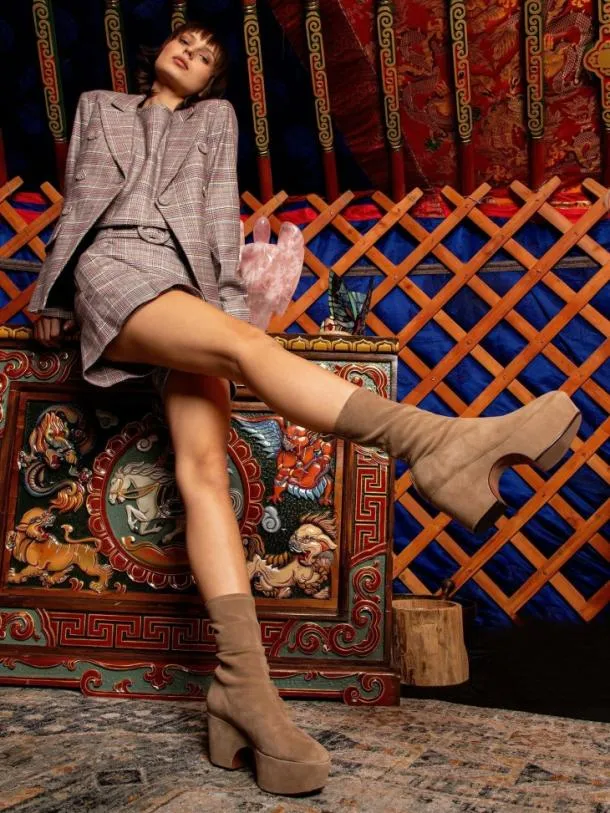 Women NALIYA Suede Stretch Gobi Clergerie Ankle Boots
