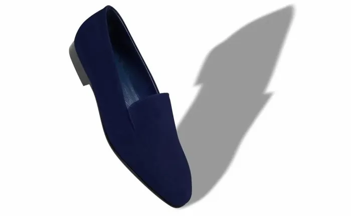 Women Navy Blue Suede Loafers Manolo Blahnik Flats