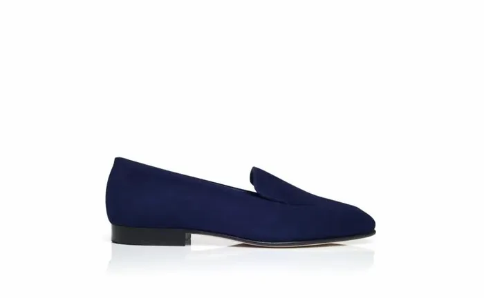 Women Navy Blue Suede Loafers Manolo Blahnik Flats