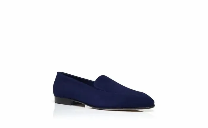 Women Navy Blue Suede Loafers Manolo Blahnik Flats