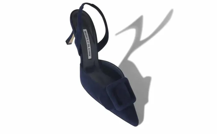 Women Navy Blue Suede Slingback Pumps Manolo Blahnik Pumps
