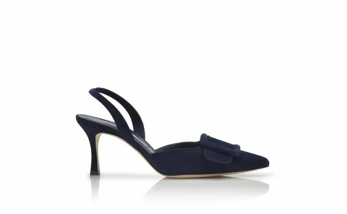 Women Navy Blue Suede Slingback Pumps Manolo Blahnik Pumps