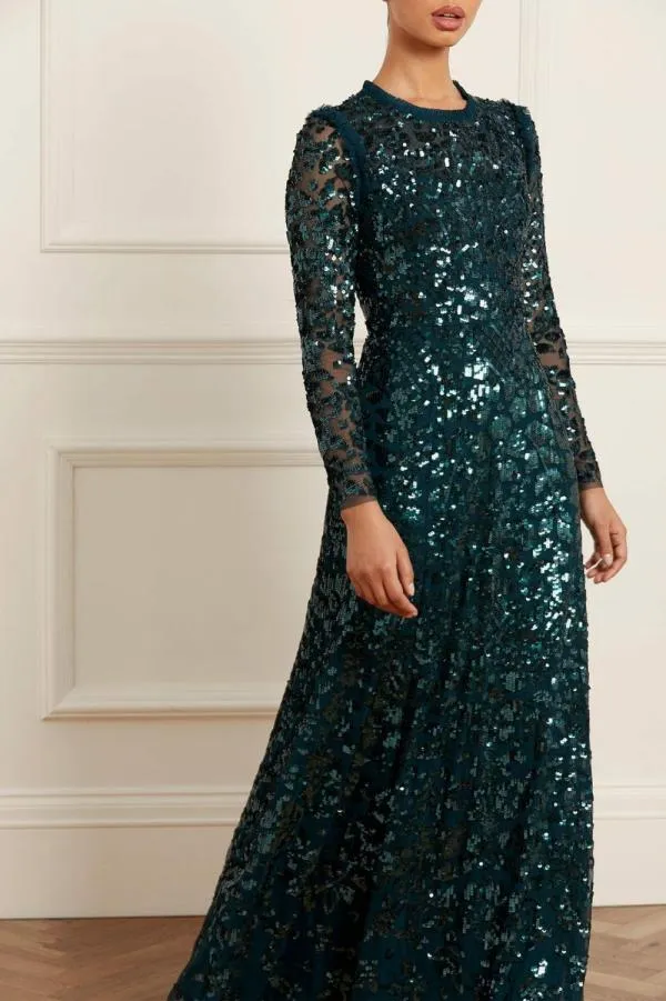 Women Needle and Thread Aurelia Long Sleeve Gown Green