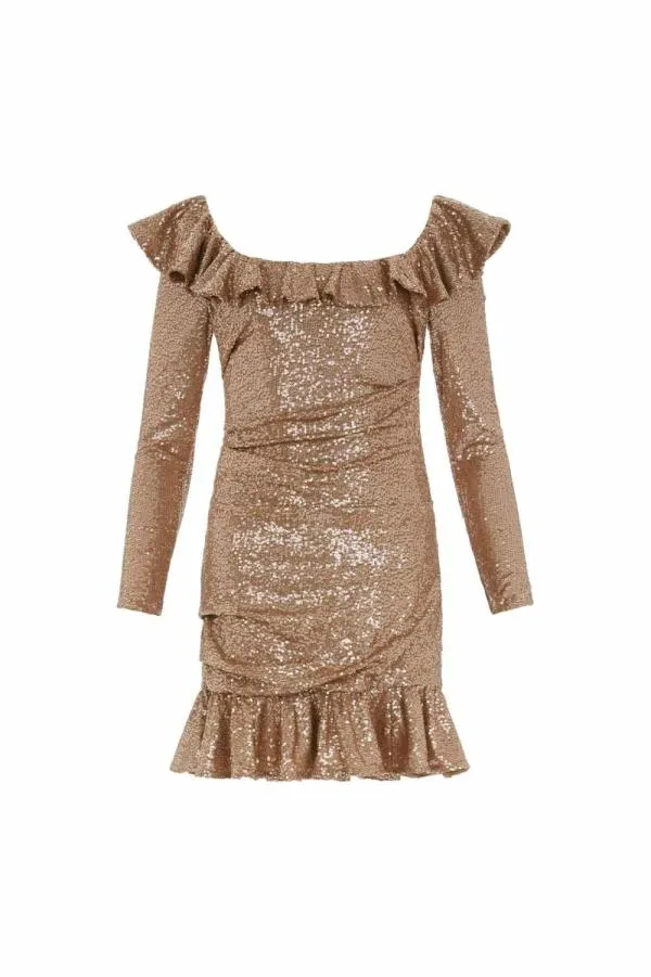 Women Needle and Thread Camille Long Sleeve Micro Mini Dress Brown Women Needle and Thread Camille Long Sleeve Micro Mini Dress Brown