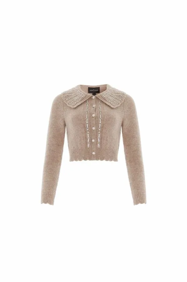 Women Needle and Thread Embellished Collar Short Cardigan Beige Women Needle and Thread Embellished Collar Short Cardigan Beige