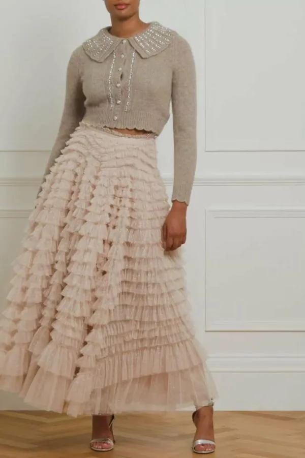 Women Needle and Thread Embellished Collar Short Cardigan Beige Women Needle and Thread Embellished Collar Short Cardigan Beige
