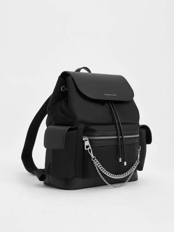Women Nylon Puffy ChainLink Backpack 8211 Noir CHARLES and KEITH Backpacks