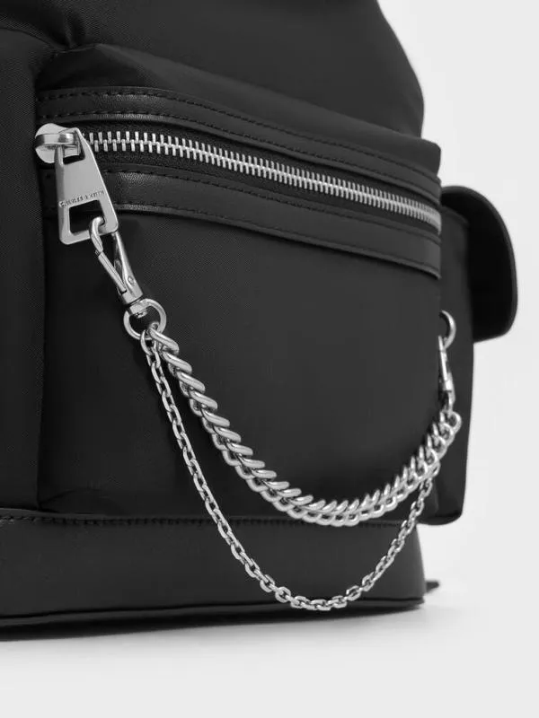 Women Nylon Puffy ChainLink Backpack 8211 Noir CHARLES and KEITH Backpacks