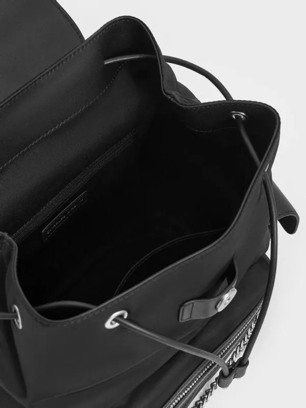 Women Nylon Puffy ChainLink Backpack 8211 Noir CHARLES and KEITH Backpacks
