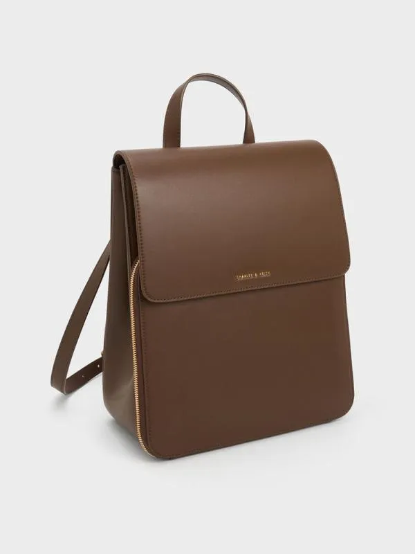 Women Octavia Front Flap Structured Backpack 8211 Dark Brown CHARLES and KEITH Backpacks