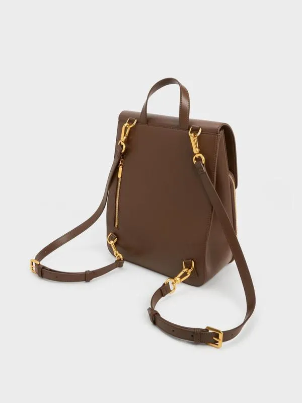 Women Octavia Front Flap Structured Backpack 8211 Dark Brown CHARLES and KEITH Backpacks