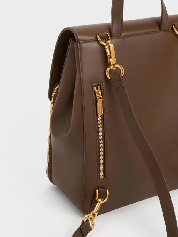 Women Octavia Front Flap Structured Backpack 8211 Dark Brown CHARLES and KEITH Backpacks