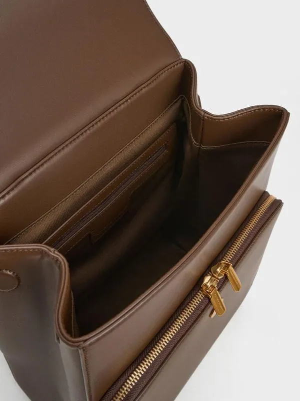 Women Octavia Front Flap Structured Backpack 8211 Dark Brown CHARLES and KEITH Backpacks