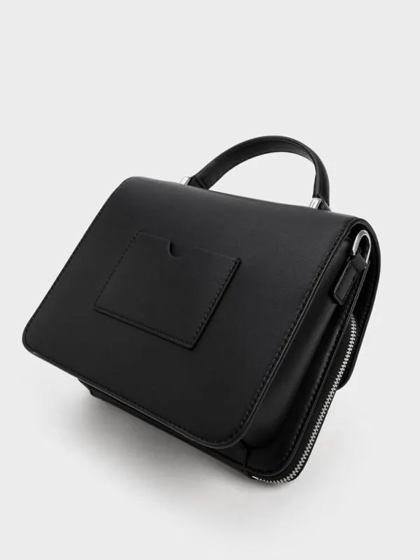 Women Octavia Front Flap Top Handle Bag 8211 Noir CHARLES and KEITH Crossbody Bags