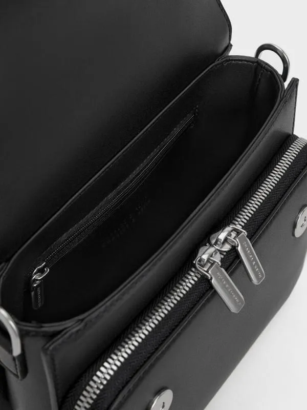 Women Octavia Front Flap Top Handle Bag 8211 Noir CHARLES and KEITH Crossbody Bags