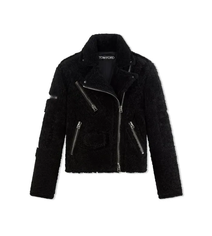 Women Outerwear Tom Ford Nappa Shearling Biker Jacket Black