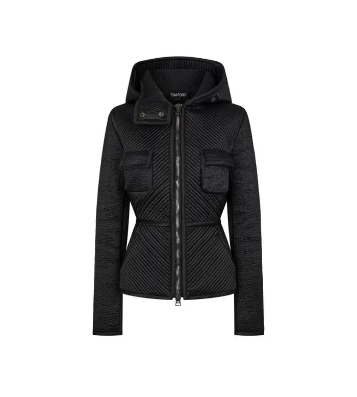 Women Outerwear Tom Ford Pinstripe Quilted Silk Satin Jacket Black