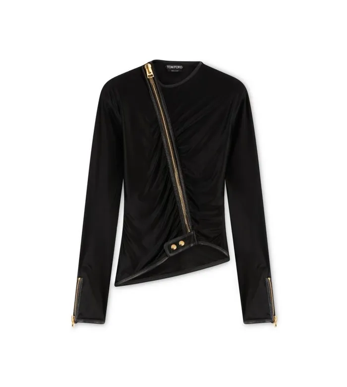 Women Outerwear Tom Ford Slick Jersey Ruched Jacket Black
