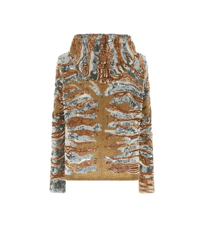 Women Outerwear Tom Ford Zebra Sequins Embroidery On Tulle Hoodie Gold Silver Women Outerwear Tom Ford Zebra Sequins Embroidery On Tulle Hoodie Gold Silver
