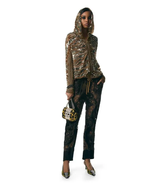 Women Outerwear Tom Ford Zebra Sequins Embroidery On Tulle Hoodie Gold Silver Women Outerwear Tom Ford Zebra Sequins Embroidery On Tulle Hoodie Gold Silver