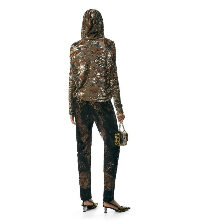 Women Outerwear Tom Ford Zebra Sequins Embroidery On Tulle Hoodie Gold Silver Women Outerwear Tom Ford Zebra Sequins Embroidery On Tulle Hoodie Gold Silver
