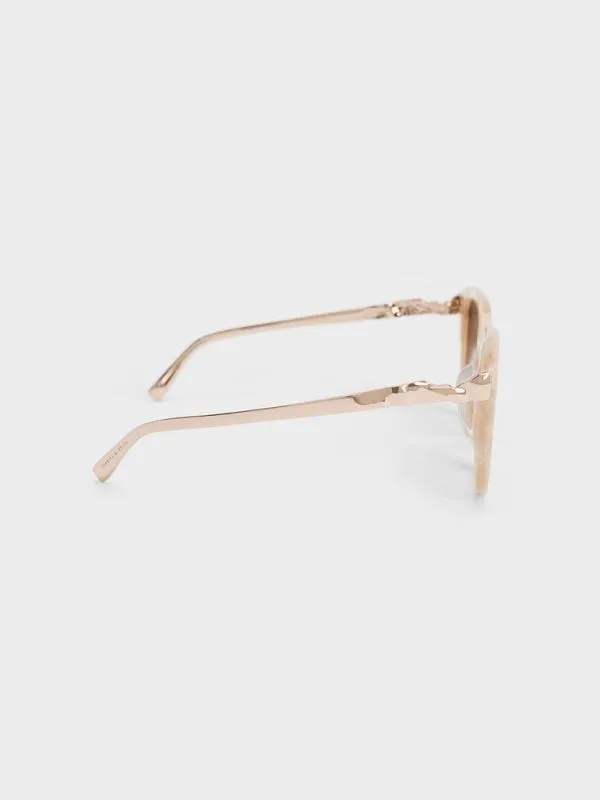 Women Oversized Square Acetate Sunglasses 8211 Peach CHARLES and KEITH Square