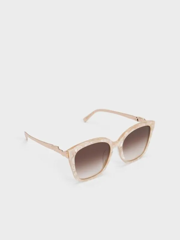 Women Oversized Square Acetate Sunglasses 8211 Peach CHARLES and KEITH Square