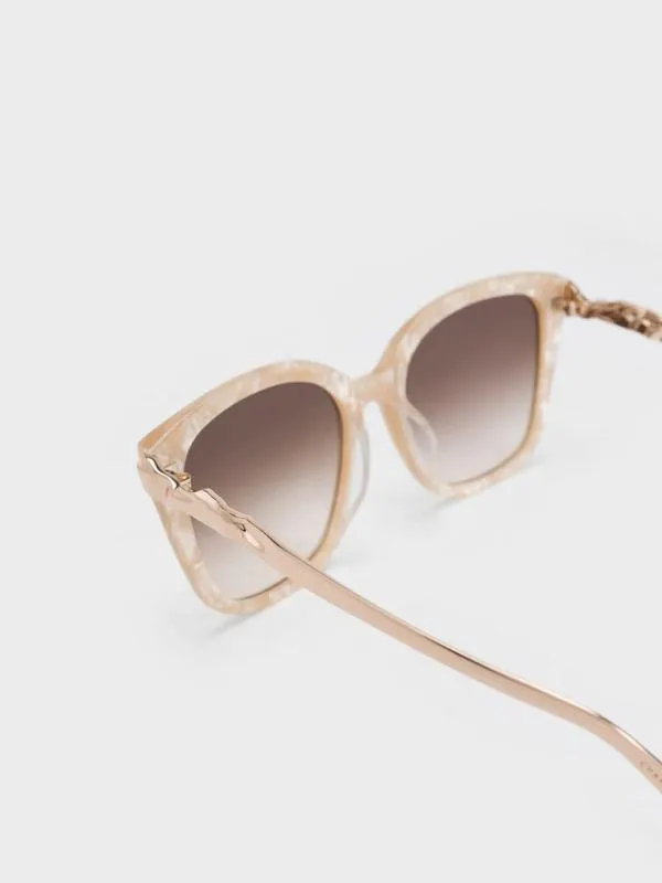 Women Oversized Square Acetate Sunglasses 8211 Peach CHARLES and KEITH Square