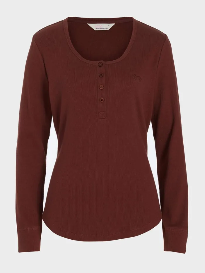 Women PA Classic Rib Henley Grey Marle Peter Alexander Classic Tops