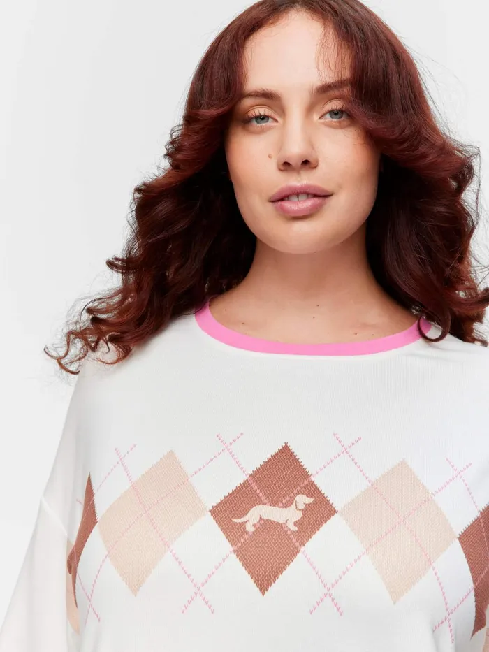 Women PA Plus Argyle Plush Oversized Tee Cream Peter Alexander Tops