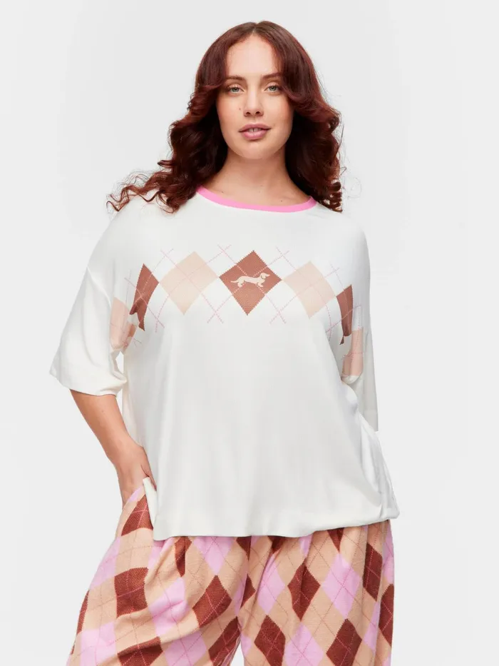 Women PA Plus Argyle Plush Oversized Tee Cream Peter Alexander Tops