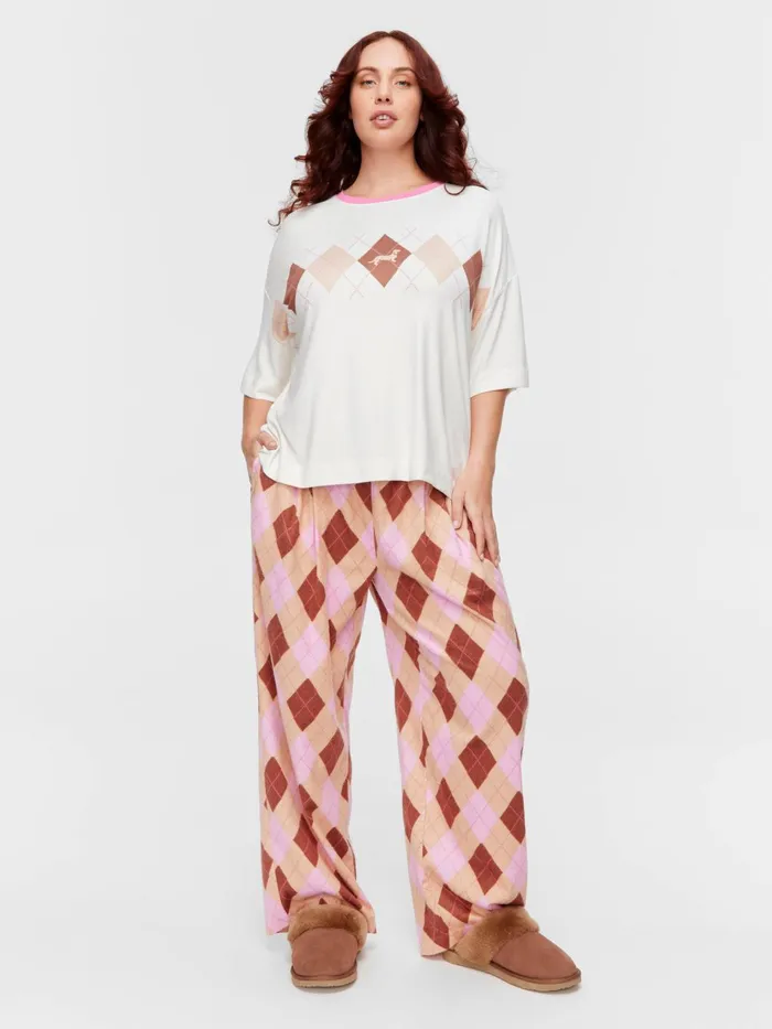 Women PA Plus Argyle Plush Oversized Tee Cream Peter Alexander Tops