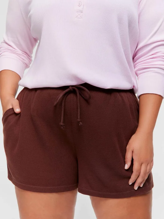 Women PA Plus Choc Soft Waffle Mid Short Brown Peter Alexander Shorts