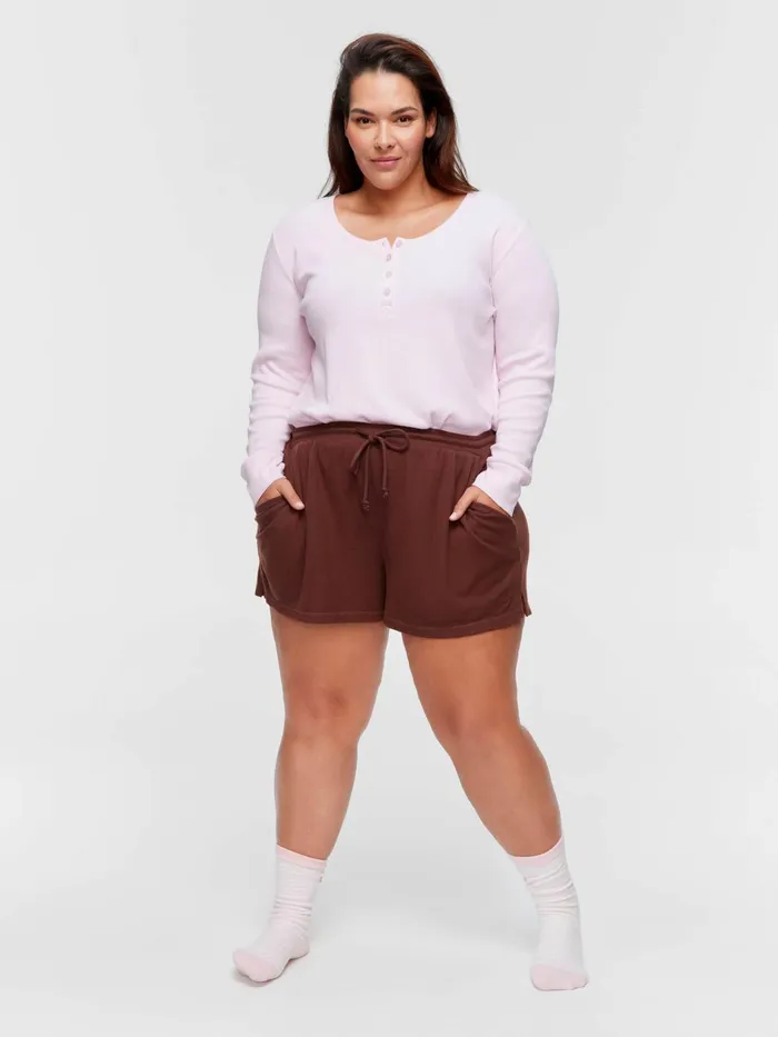 Women PA Plus Choc Soft Waffle Mid Short Brown Peter Alexander Shorts