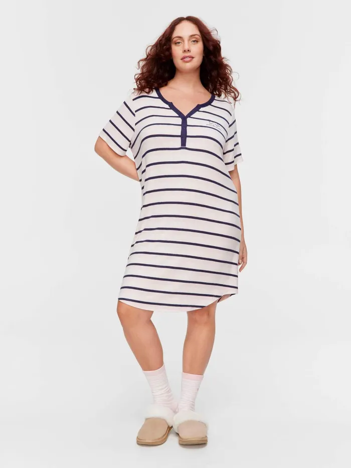 Women PA Plus Fuzzy Stripe Short Sleeve Henley Nightie Multi Peter Alexander Nighties Women PA Plus Fuzzy Stripe Short Sleeve Henley Nightie Multi Peter Alexander Nighties