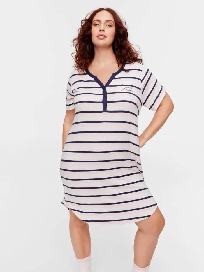 Women PA Plus Fuzzy Stripe Short Sleeve Henley Nightie Multi Peter Alexander Nighties