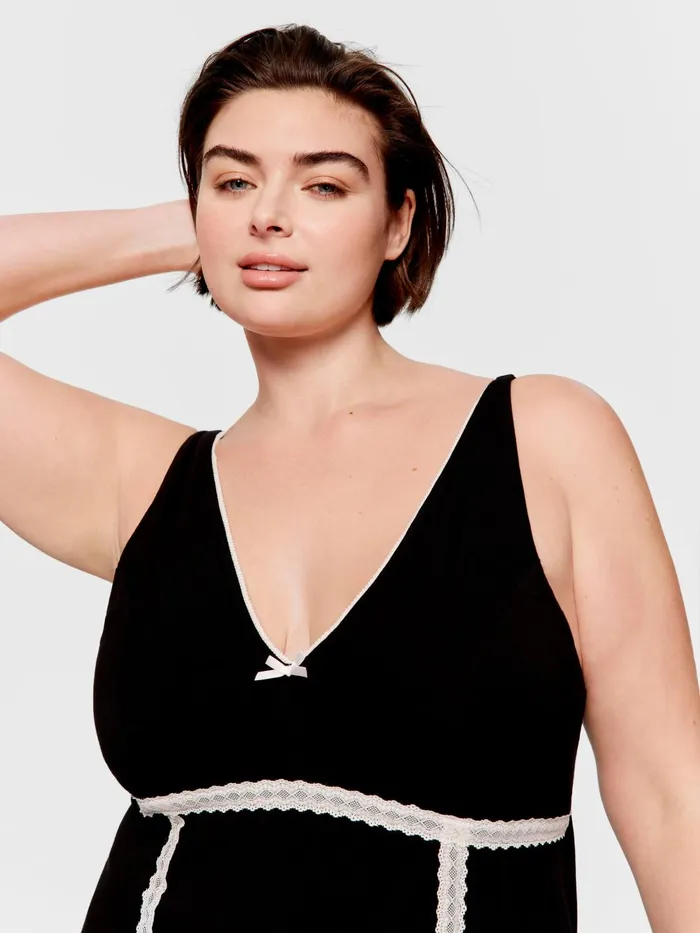 Women PA Plus Kitsch Corset Bamboo Blend Slip Black Peter Alexander Nighties