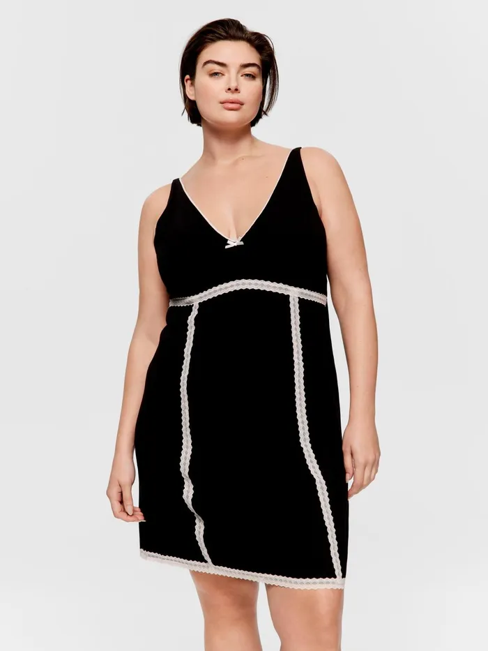 Women PA Plus Kitsch Corset Bamboo Blend Slip Black Peter Alexander Nighties