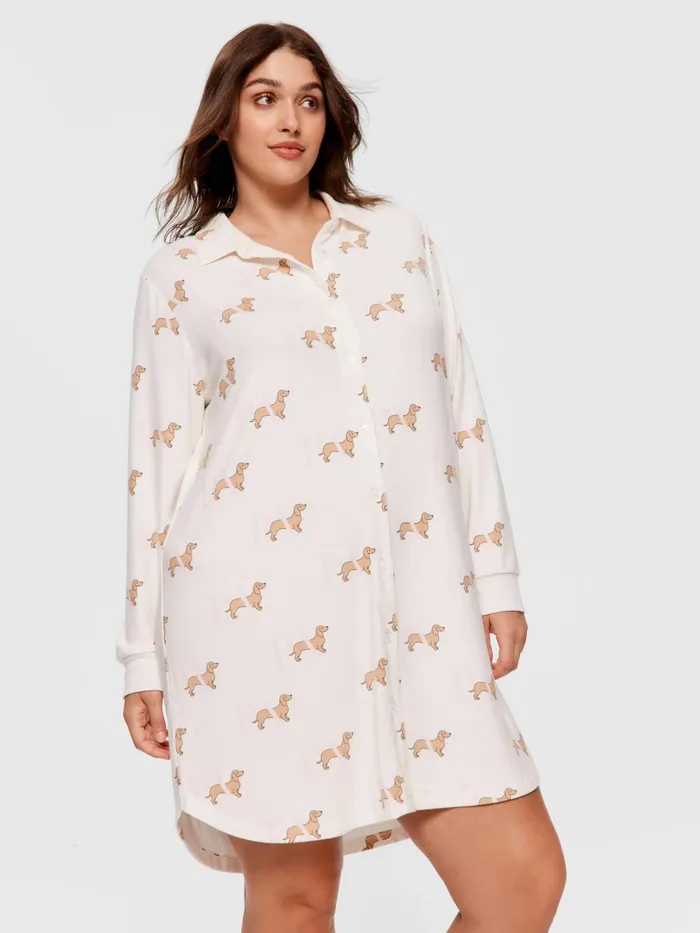 Women PA Plus Penny Long Sleeve Plush Nightshirt Multi Peter Alexander Nighties Women PA Plus Penny Long Sleeve Plush Nightshirt Multi Peter Alexander Nighties